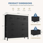 DUMOS 9 Drawer Dresser for Bedroom, Fabric Storage Organizer with Sturdy Metal Frame, Wooden Top Chest of Drawers for Closet 