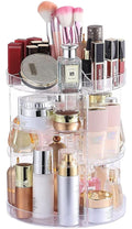 Cq acrylic Rotating Makeup Organizer,Adjustable Spinning Skincare Organizer for Vanity,Countertop,Clear Rotating Perfume Orga