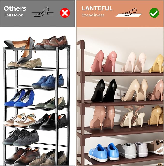 LANTEFUL 11 Tiers Tall Shoe Rack Holds 55 Pairs of Shoes with 18pcs Hooks Sturdy Wide Shoe Organizer Storage Free Standing Me