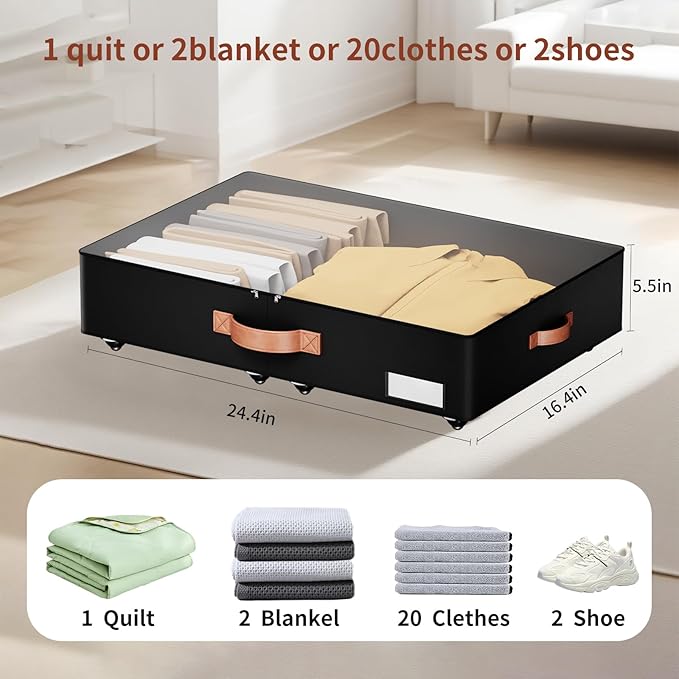 Underbed Storage With Wheels,low profile 5.5 inches Height Storage Bins,Rolling Underbed Shoe Storage Containers,Underbed Sto