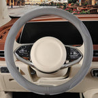 Nappa Leather Gray Steering Wheel Cover, Advanced Microfiber Leather Non-Slip Breathable Fabric, Warm in Winter and Cool in S