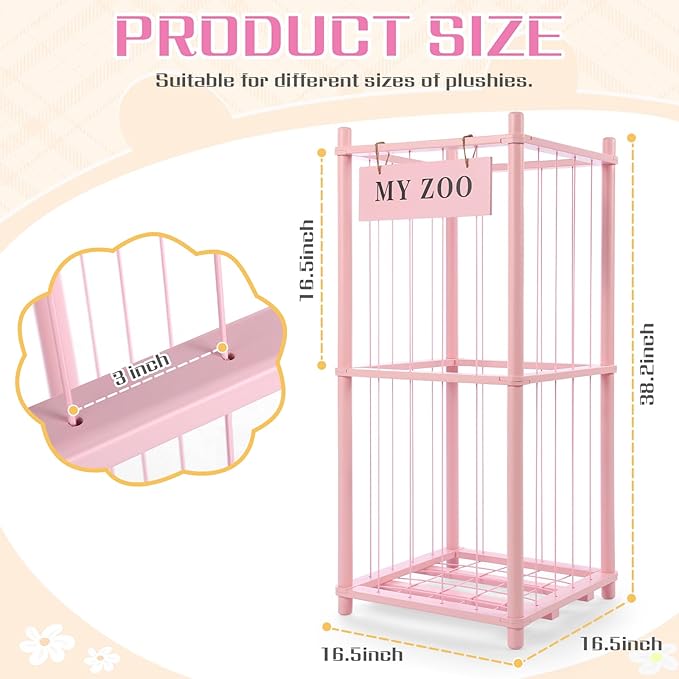 GLDZI Stuffed Animal Storage Zoo, Wooden Stuffed Animal Organizer with Elastic Cords for Boys Girls, Space Saving Toy Plushie