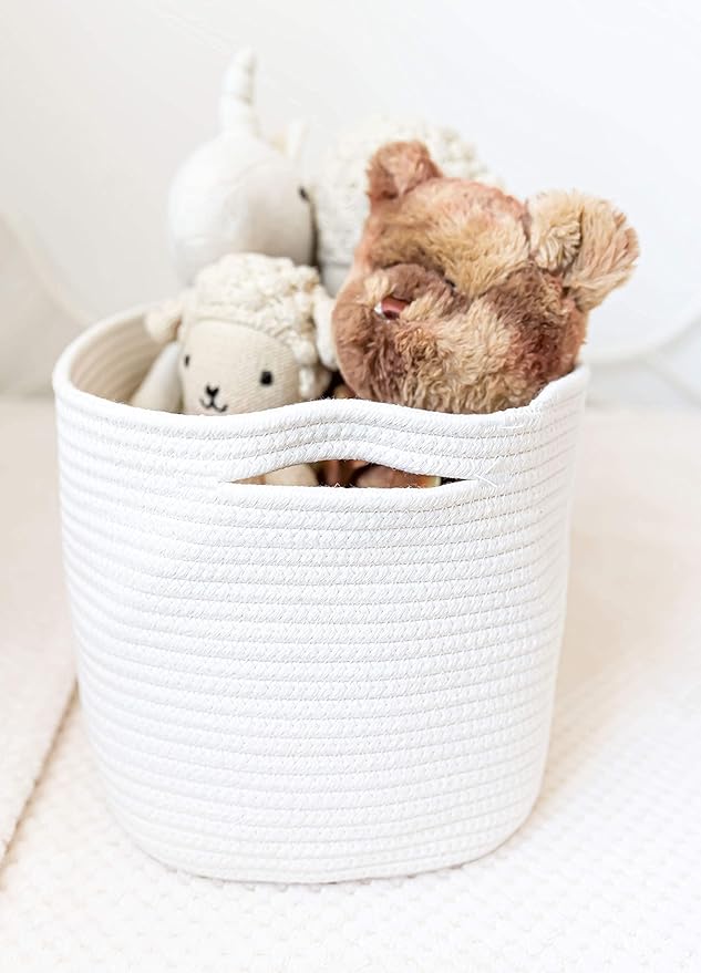 OrganiHaus Rope Baskets for Shelves - Set of 3 Woven Storage Baskets for Organizing, Closet & Toy Storage - Off-White - 15x9x
