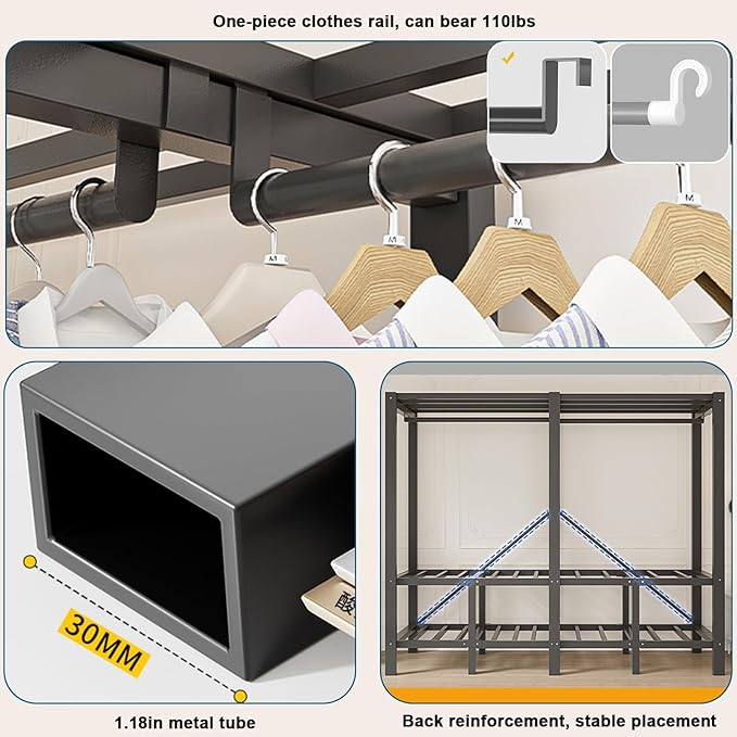 FPIGSHS 66.1in Heavy Duty Clothes Rack with Cover Foldable Covered Clothes Rack for Hanging Clothes portable Wardrobe Closet 