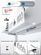 NODOCA No Drill Under Desk Cable Management Tray, 14'' Wire Management, Punch-Free Clamp on, Metal Cable Tray, Wire Organizer