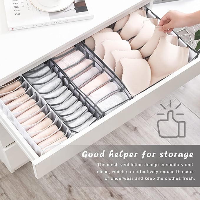 ULENDIS 9 Pack Wardrobe Clothes Organizer for Drawers, Foldable Clothes Drawer Mesh Separation Box, Drawer Dividers for Cloth