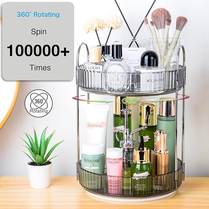 360 Rotating Makeup Organizer, 2 Tier Lazy Susan Bathroom Counter Organizer, Skincare Organizers, Spinning Perfume Organizer 