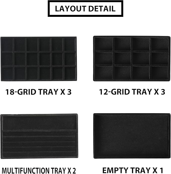 Frebeauty Jewelry Organizer Tray,Stackable Velvet Jewelry Trays,Drawer Inserts Earring Organizer For Women Jewelry Storage Di
