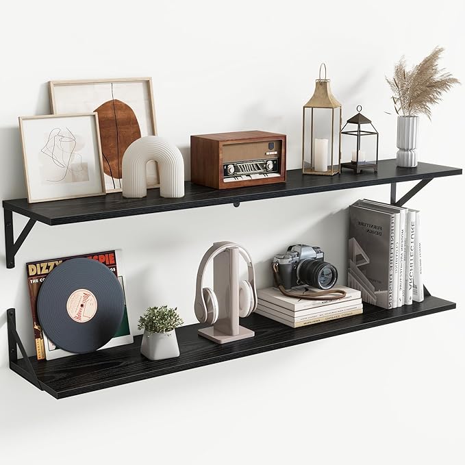 Floating Shelves for Wall,48" Wx8 D Wood Wall Shelves,Hanging Storage Floating Shelf with Metal Brackets,Wide Floating Booksh