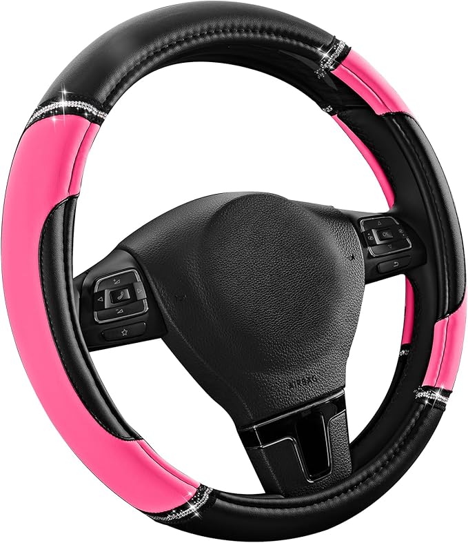 Road Comforts Leather Steering Wheel Cover - Made with PVC Leather - Anti-Slip, Universal Fit 14 1/2 inches to 15 inches - Ho