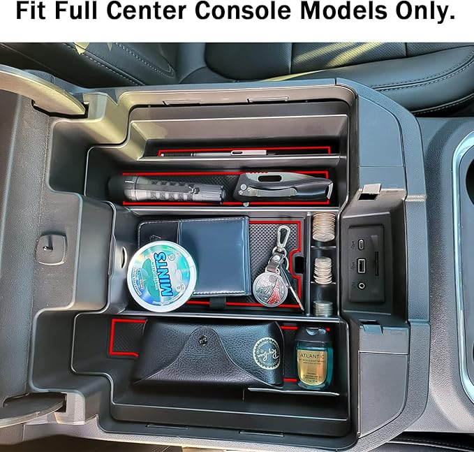 TACOBRO Center Console Organizer Compatible with 2020-2023 Silverado/Sierra 2500/3500HD/ 2019-2022 Chevy Silverado 1500 / GMC Sierra 1500 Accessories - Full-Coverage Insert Tray, ABS material,Red