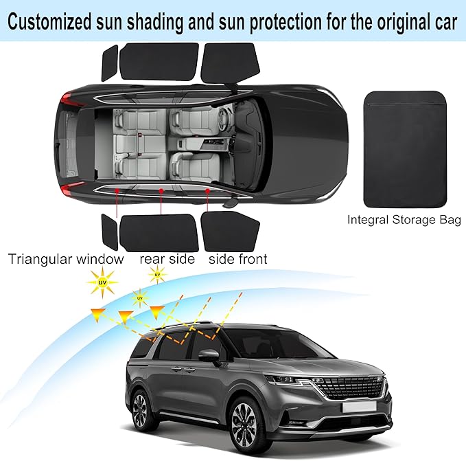 Front Side Half Window Shade Foldable Custom Fit for Kia Carnival 2021-2026 Car Window Shades for Side Window Sun Shade UV Protection Heat Insulation for Camping Sleeping 6PCS