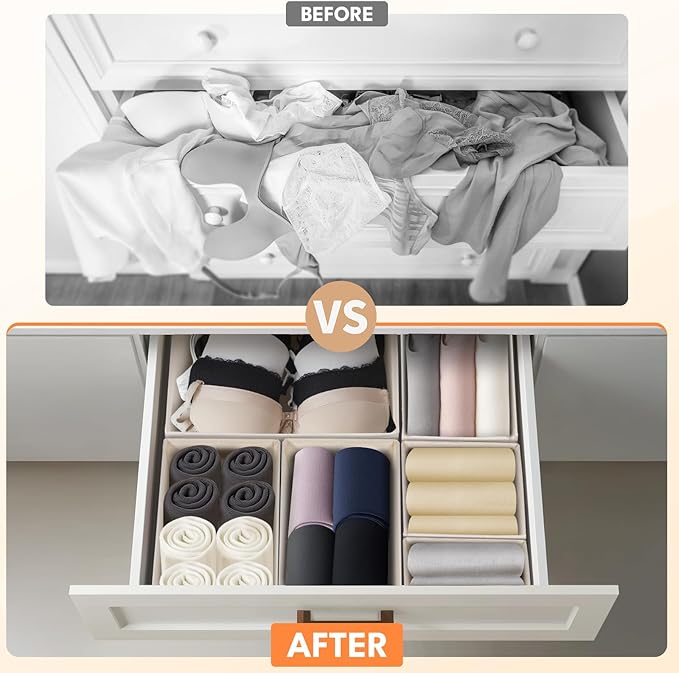Premium Natural Linen Drawer Organizer Clothes, 21 Pack Dresser Organizer for Baby Clothes, Underwear, Socks, 3 Sizes Foldabl