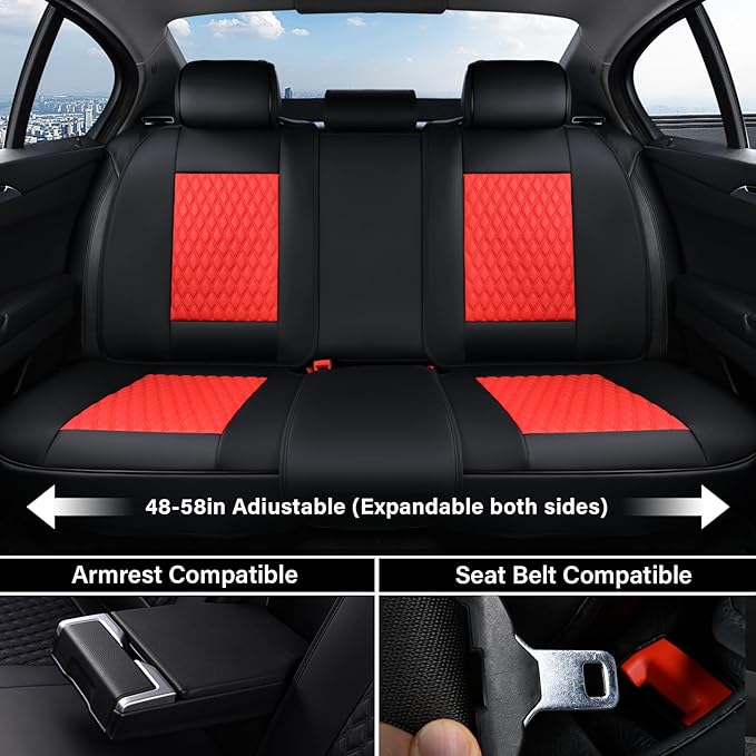 Coverado Car Seat Covers Full Set, 5 Seat Leather Seat Covers for Cars, Car Seat Protector with Lumbar Support, Waterproof Se