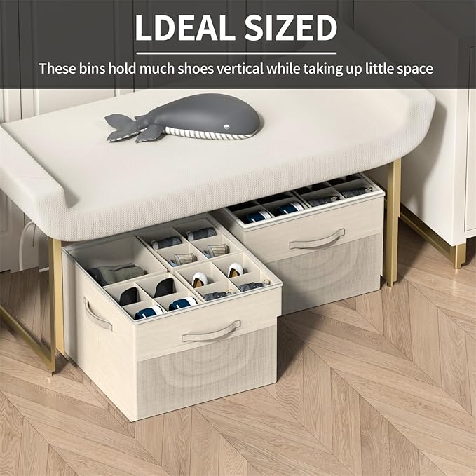 Aokeyee Shoe Organizer for Closet,Foldable Shoe Storage Organizer Box Bin with Adjustable Dividers and Clear Cover, Fits up t