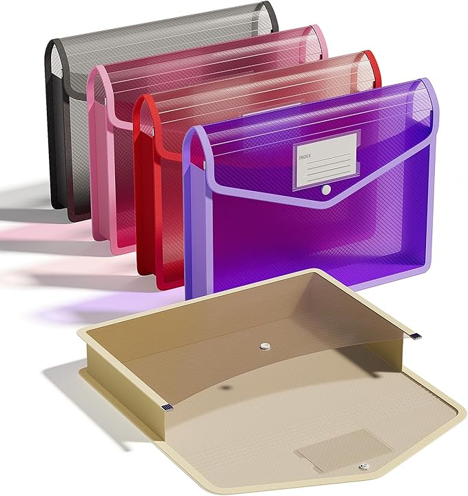 ThinkTex Plastic Expanding File Folder, Transparent Envelopes with Snap Closure, No Dividers, Large Capacity, Document Organi