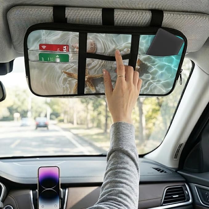 Cute Starfish Car Sun Visor Organizer with Card Holder Sun Visor Organizer Fashion Car Interior Accessories Easy to Store Universal for Cars SUV