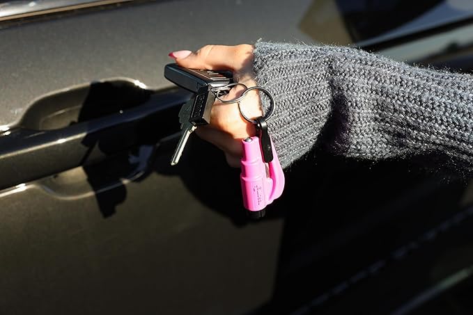 resqme The Original Emergency Keychain Car Escape Tool, 2-in-1 Seatbelt Cutter and Window Breaker, Made in USA, Rainbow Pack 
