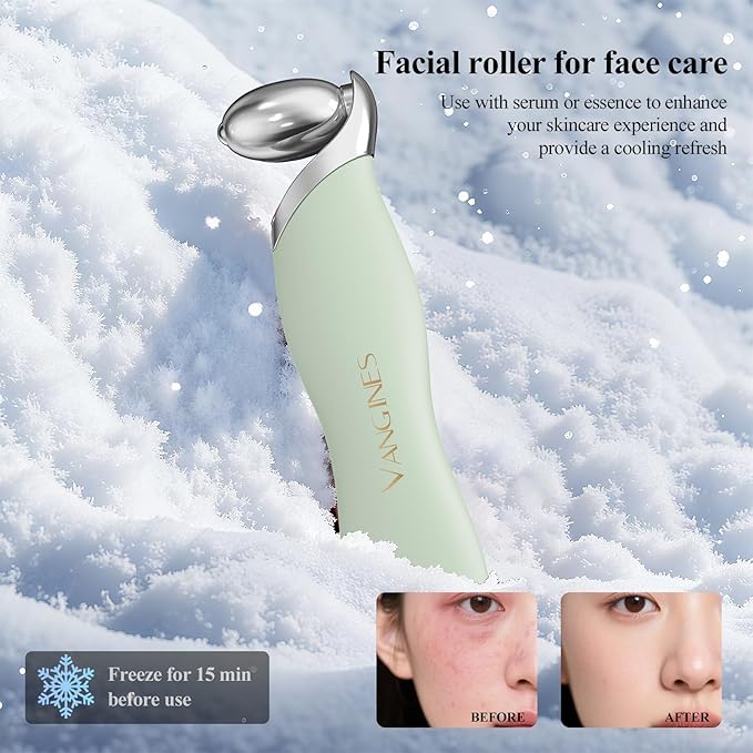 3-in-1 Ice Roller for Face & Eyes – Cooling Facial Roller, Pore Cleansing Tool with 2 Silicone Brushes, Stainless Steel Roller for Puffiness & Pores (Green)