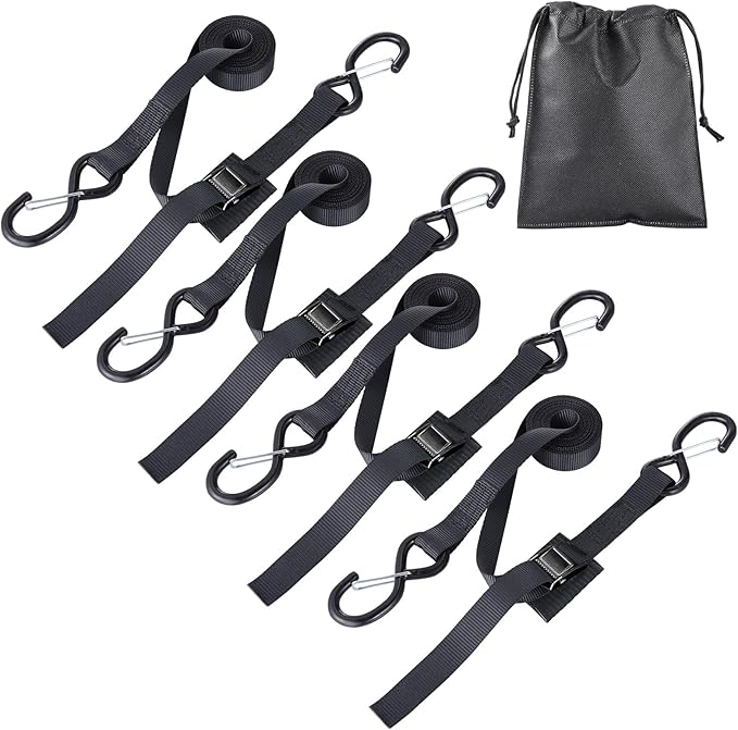 Upgraded 1'' x 8' Tie Down Straps, Cargo Roof Rack Strap Cam Buckle with Hooks, Heavy Duty Secure Strap, Black - Pack of 4