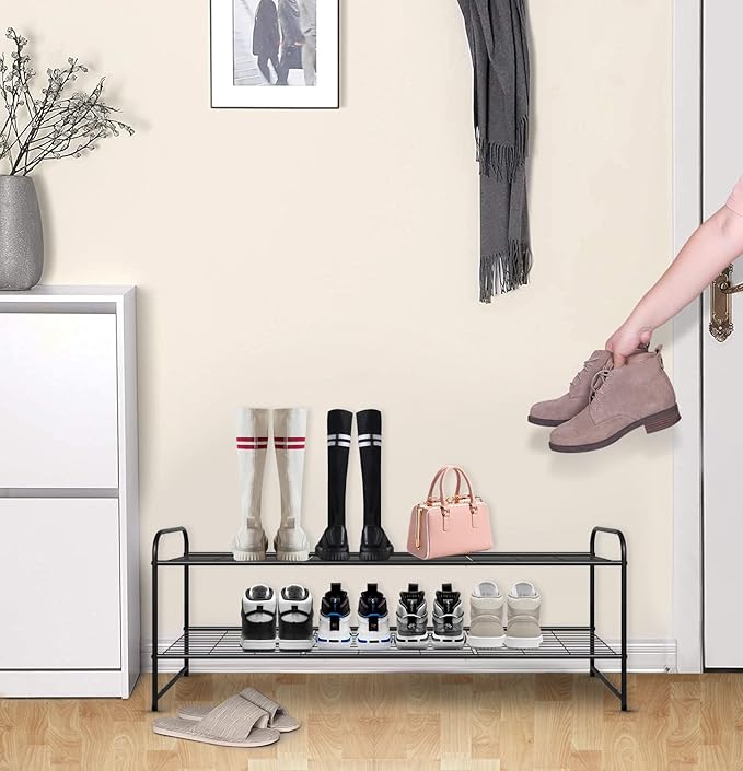 KEETDY 2-Tier Long Shoe Rack for Closet Metal Shoe Organizer for Entryway, Wide Stackable Shoe Storage Shelf with Sturdy Wire