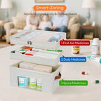 3-Tier Medicine Organizer for Cabinet, Foldable Medicine Storage Box with Clear Cover and Leather Handle, Empty First Aid Kit