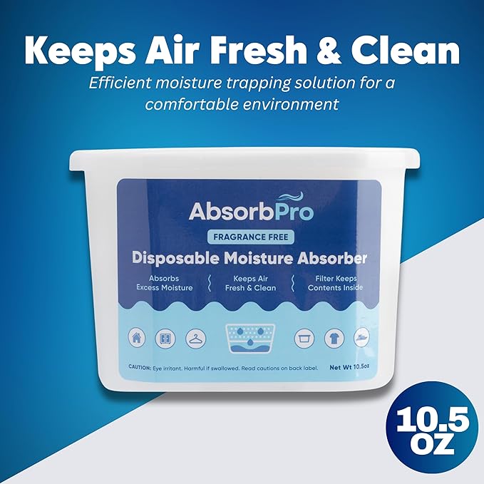 Moisture Absorber Tub Fragrance Free - 6-Pack - 10.5 oz Unscented Disposable Odor Eliminator Box & Dehumidifier for Garage,