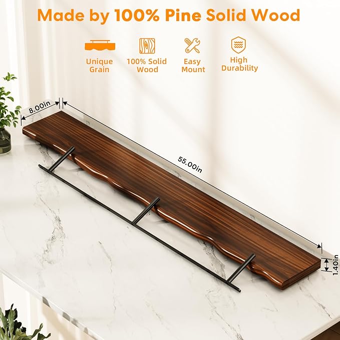 Floating Shelves for Wall Rustic Farmhouse 55 Inch Floating Shelf Bathroom Wooden Shelves for Wall Mounted Live Edge Pine She