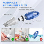 Handheld Vacuum Cordless Rechargeable – 6000Pa Mini Hand Held Vacuum, LED Light, 20–25 Mins Runtime, USB Charging, 500ML Cup 