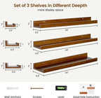 Picture Ledge Wall Shelves 24 inches Width Set of 3, Solid Pine Wood Rustic Floating Ledge Shelves for Wall for Kids' Room Be