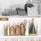 GoMaihe Bag & Purse Organizer for Closet: 4 Sets Adjustable Clear Handbag Storage Shelf - Plastic Clutch Dividers | Minimal |