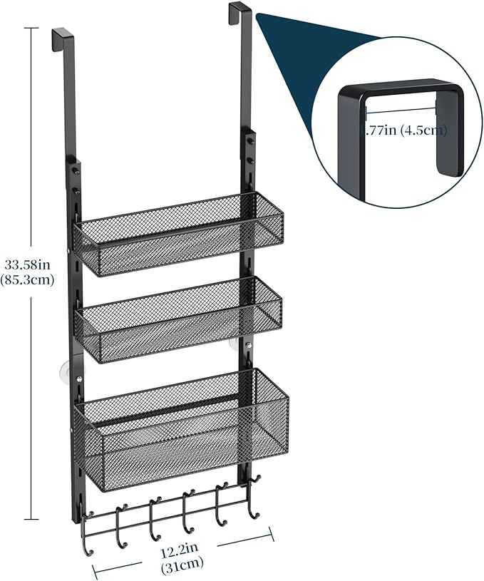 Consumest Over The Door Hooks Organizer - 4 Tier Door Coat Rack with 3 Baskets and 12 Hooks, Stainless Steel Towel Hanger for