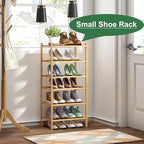 kiplant 6-Tier Small Bamboo Shoe Rack for Entryway, Stackable | Foldable | Natural, Shoe Organizer for Hallway Closet, Free S