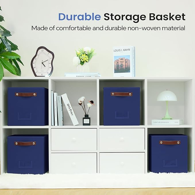 FinishingBo 6-Pack Storage Cubes with Handles & Label Holders Basket, Closet Cube Home Organizer Bins(Blue, 10.5*10.5*11 inch