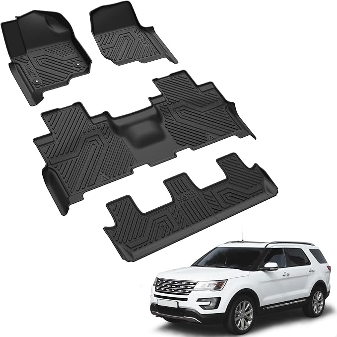 LASFIT Floor Mats for Ford Expedition | Expedition Max 8 Seater 2021 2022 2023 2024(Not Fit 7 Seats), All Weather TPE Protector Custom Fit for SUV Car Liners, 1st& 2nd& 3rd Row, Black 4pcs