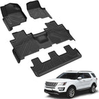 LASFIT Floor Mats for Ford Expedition | Expedition Max 8 Seater 2021 2022 2023 2024(Not Fit 7 Seats), All Weather TPE Protector Custom Fit for SUV Car Liners, 1st& 2nd& 3rd Row, Black 4pcs