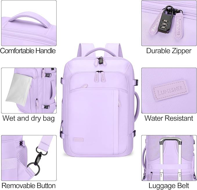 Lumesner Carry on Travel Backpacks, Extra Large 40L Flight Approved Bag for Men & Women,Expandable Suitcase Backpack With 4 P