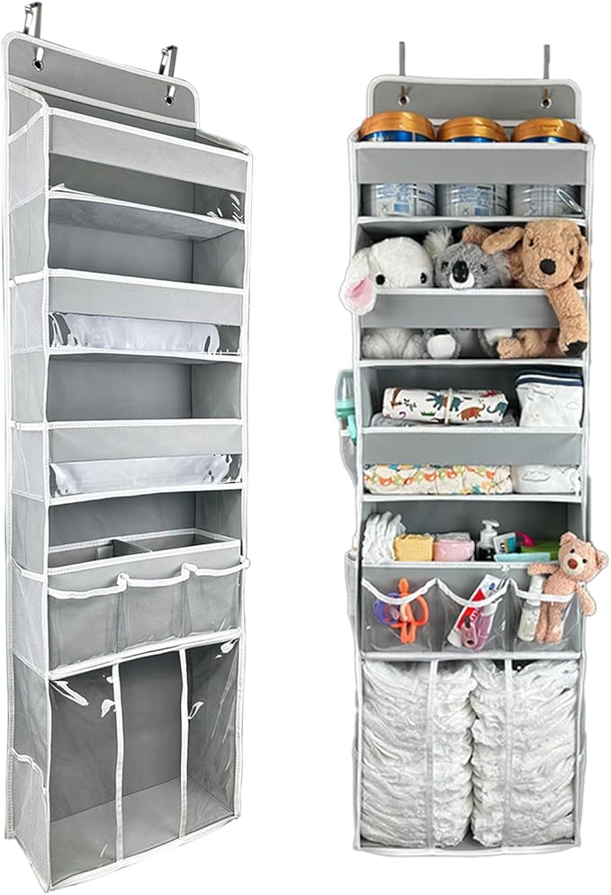 Door Hanging Storage Organizer,with 3 Bins 1 Movable Baby Diaper Caddy,1 Large capacity diaper stacking storage Organizer,10 