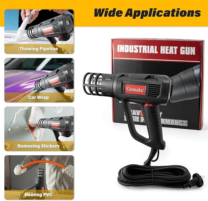 Gomake Vinyl Wrap Tool Window Tinting Kit with Heat Gun 16FT Cord,Sponge Roller,Magnet Holder,Vinyl Tucking Tool,Tint Squeegee, Film Cutter for Car Wrapping, Graphics and Decal Installation
