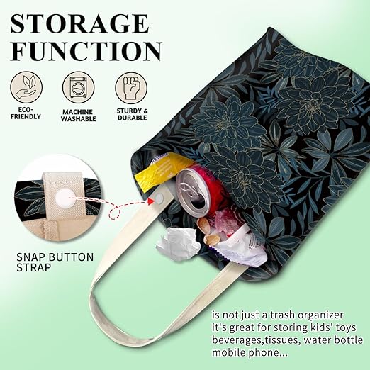 Car Trash Can, Cute Car Trash Bag, Hanging Car Organizer and Storage Bag, Trash Bin for Car Accessories, Vehicle, Travelling, Camping Luxury Blue Flowers