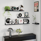 Axeman Picture Ledge Shelf | 16 Inch Black Floating Shelves Set of 3 | Rustic Wood Wall Shelves with Lip | 16" Black Picture 