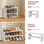 2 Pack Expandable White Shoe Rack Organizer for Closet, 2-Tier Stackable Shoe Storage Shelf, Small Iron Wood Combination Shoe