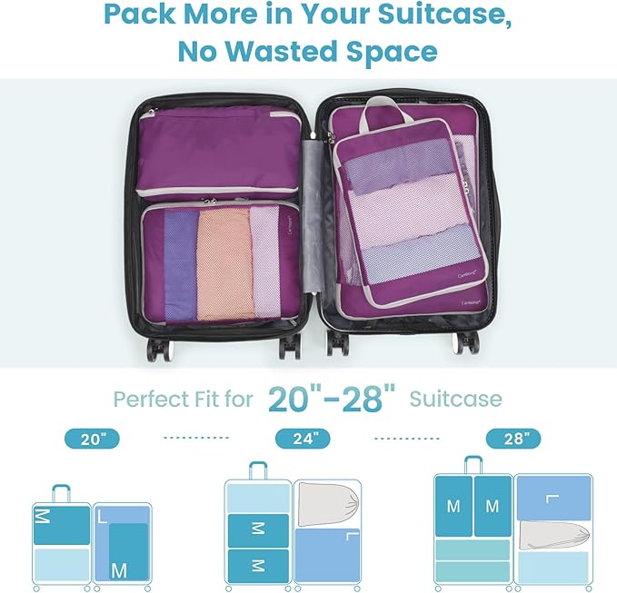 Cambond Compression Packing Cubes - 4 Set See Through Mesh Packing Cubes for Travel, Expandable Travel Essentials Packing Org