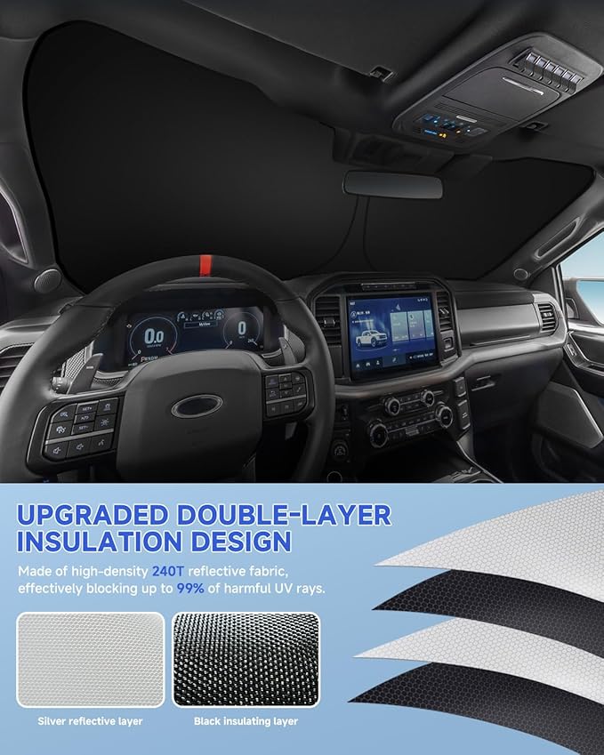 Front Windshield Sun Shade for Ford Bronco 2021-2025,Upgraded Nano Materials Window Sunshade Sun Visor Protector for Ford Bronco Accessories,Blocks 99% UV Rays, Keeps Car Cool