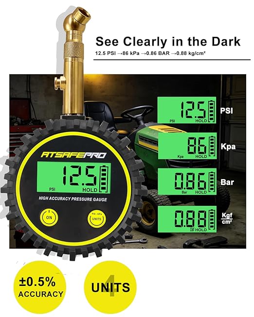 Digital Tire Pressure Gauge for Low Pressure Tires - 0-30 PSI ±0.5% Accuracy, Backlit LCD with 4 Units & Battery Indicator, 360° Swivel Head for Schrader Valve, Fit for ATVs, UTVs, Golf Carts