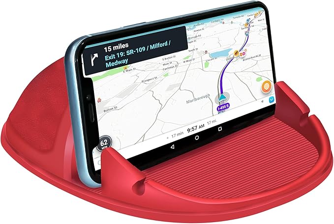 Loncaster Car Phone Holder, Car Phone Mount Silicone Car Pad Mat for Various Dashboards, Slip Free Desk Phone Stand Compatible with iPhone, Samsung, Android Smartphones, GPS Devices and More (Red)
