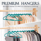 HOUSE DAY Mint Green Velvet Hangers 60 Pack, Non Slip Clothes Felt Hanger Heavy Duty for Coat, Premium Slim Space Saving Suit