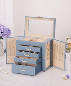 Enthralite Jewelry Box with 4 Drawers: Display Organizer for Earrings Necklaces - Gifts for Girls Women (Grey Blue)