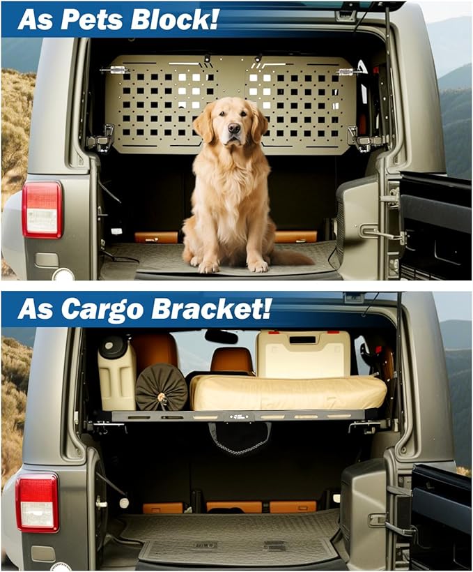 JOYTUTUS Rear Cargo Rack Basket with Gas Shock Compatible with 2007-2018 Wrangler JK (Only for 4 Doors Hard Top), 350 LBS Capacity Trunk Storage Rack, Pet Barrier Molle Panel, Black