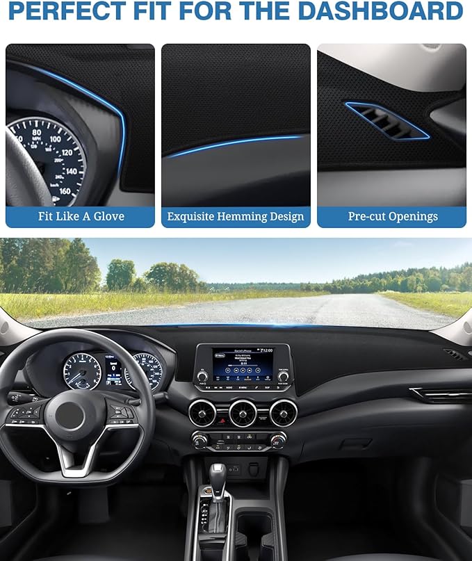 FIILINES Dash Cover for Nissan Sentra 2020-2025(S/SV/SR), Dashboard Mat Cover Sunshade Nonslip Mesh Protector No Glare Black